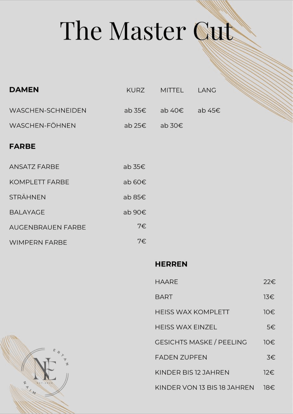 Preisliste von The Master Cut